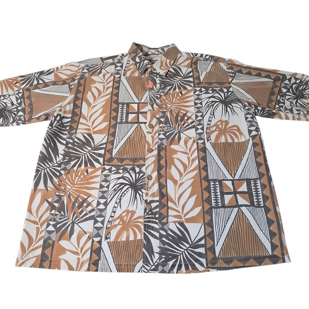 Kahala Button Up Shirt Mens 2XL Blue Brown Tropical Tribal Geometric 2 Pack - Picture 4 of 8